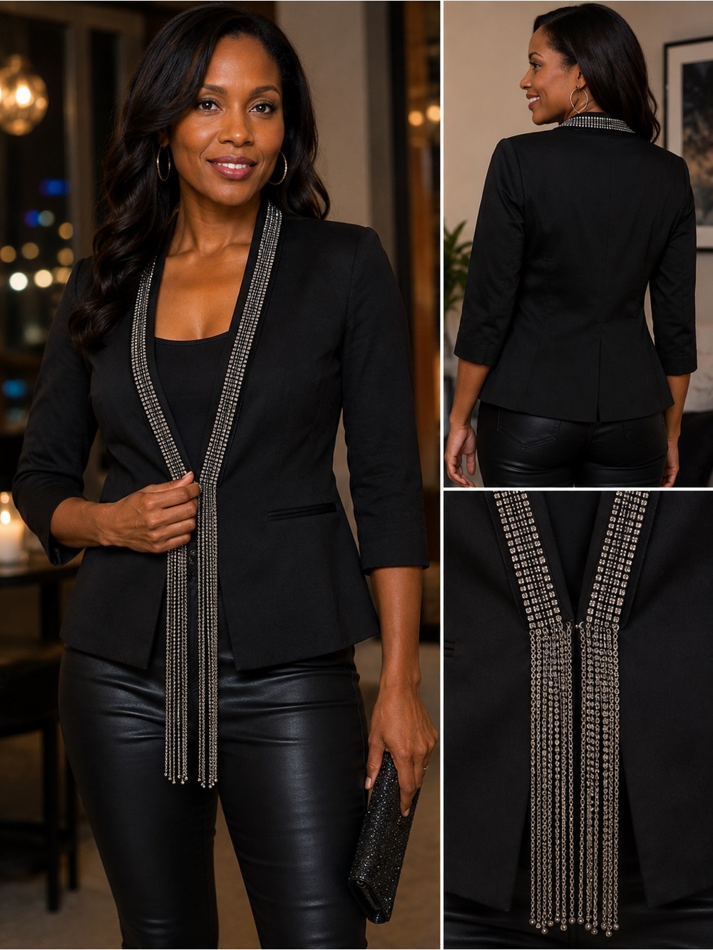 Rock & Republic Full Metal Rhinestone Blazer Jacket Black Size 12